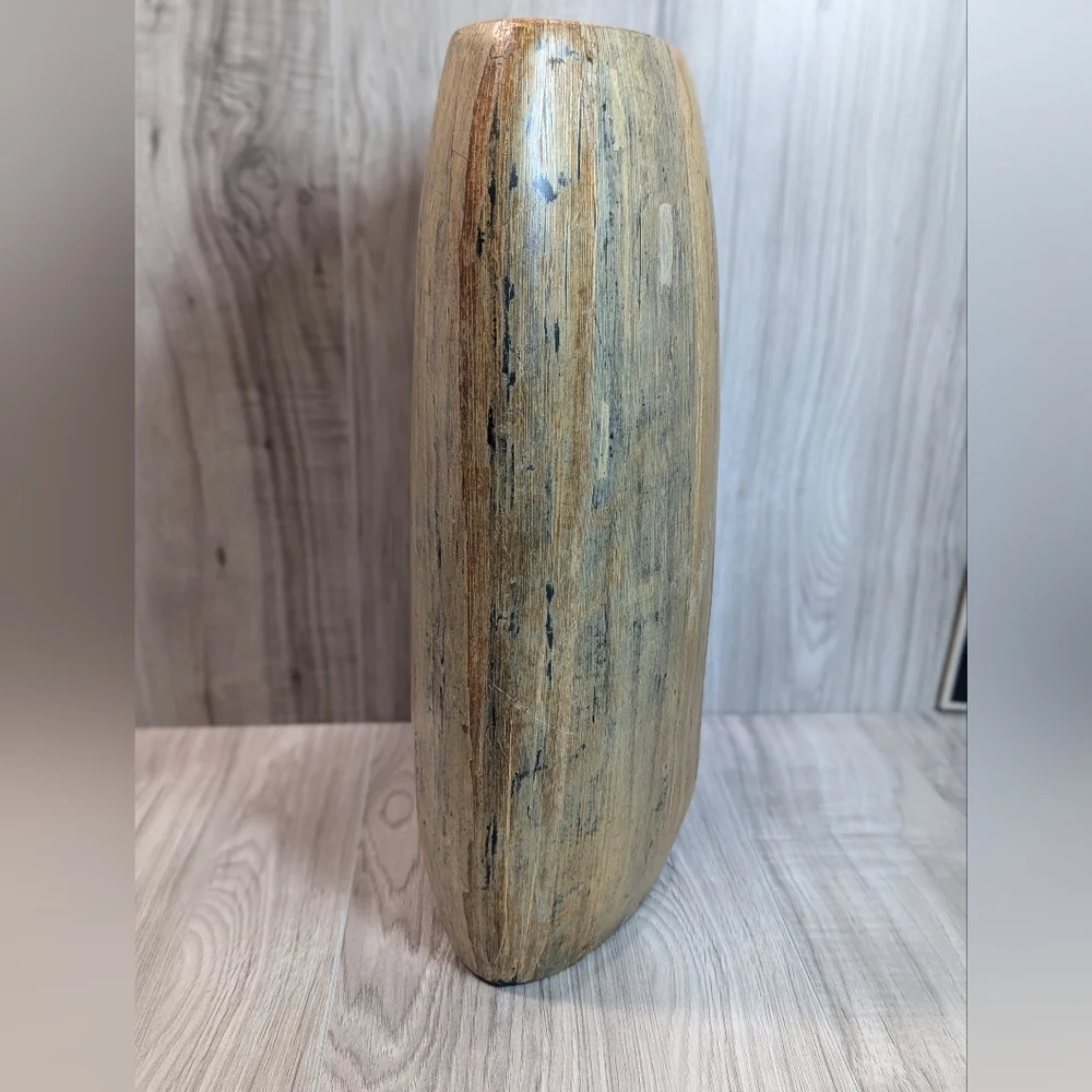 Crate & Barrel Butari Grand Wood Vase 10#s BOHO RUSTIC Southwestern